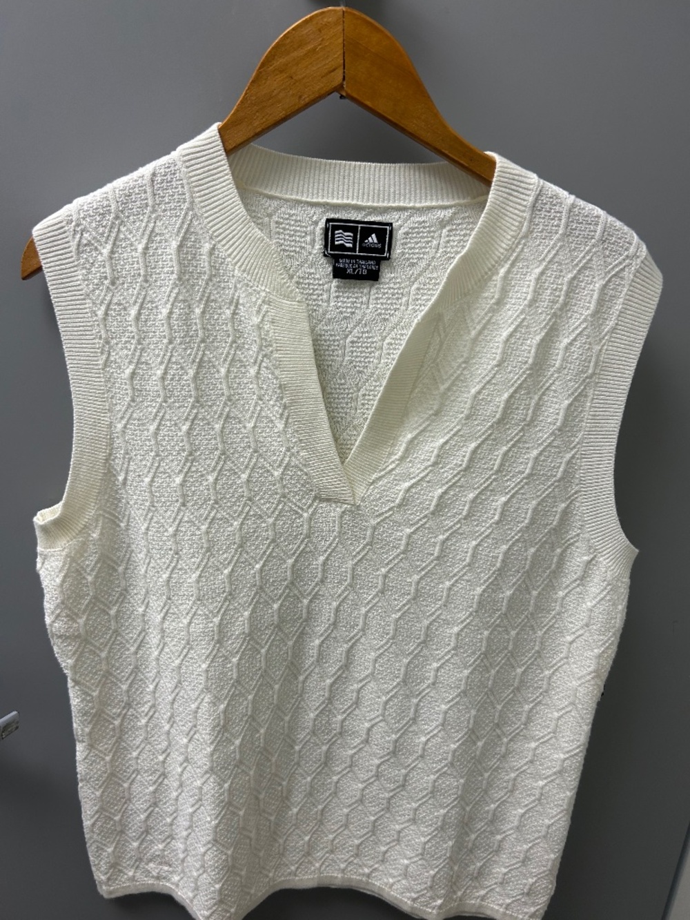 Vintage Adidas golf sweater vest in white cable knit style